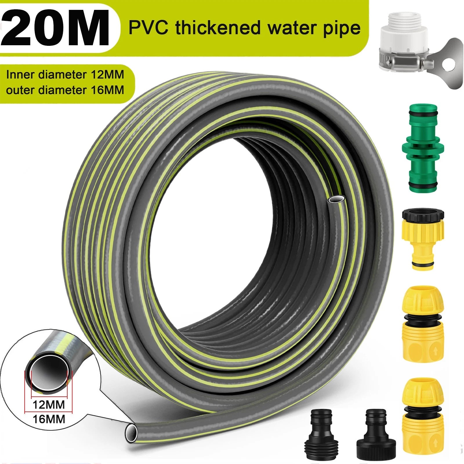 10M-50M PVC Garden Hose Pipe Reel Reinforced Anti-kink Outdoor Hosepipe Green