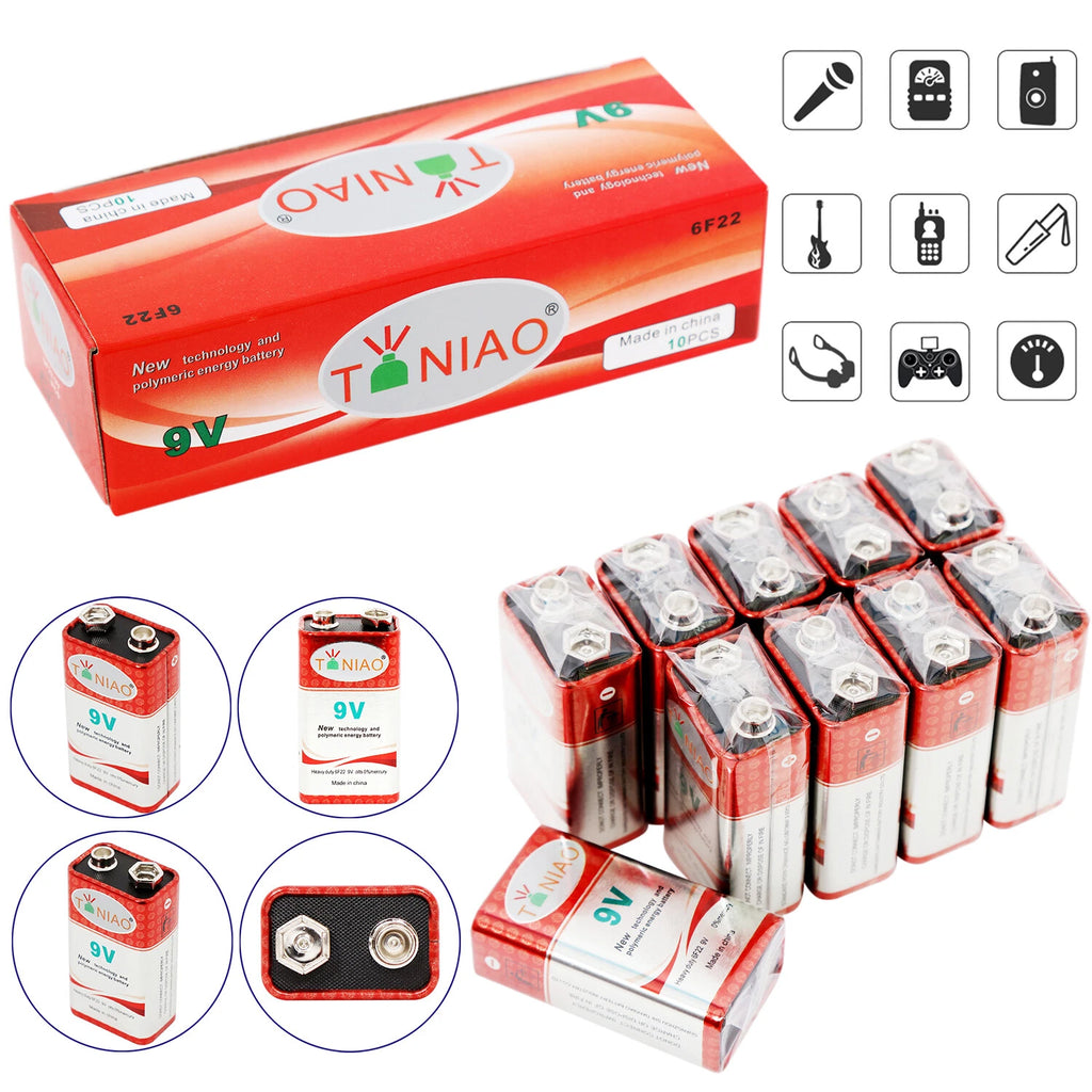 10 PCS 9V 6F22 9 Volts Heavy Duty Battery Zinc Carbon 0% Mercury Free Shipping