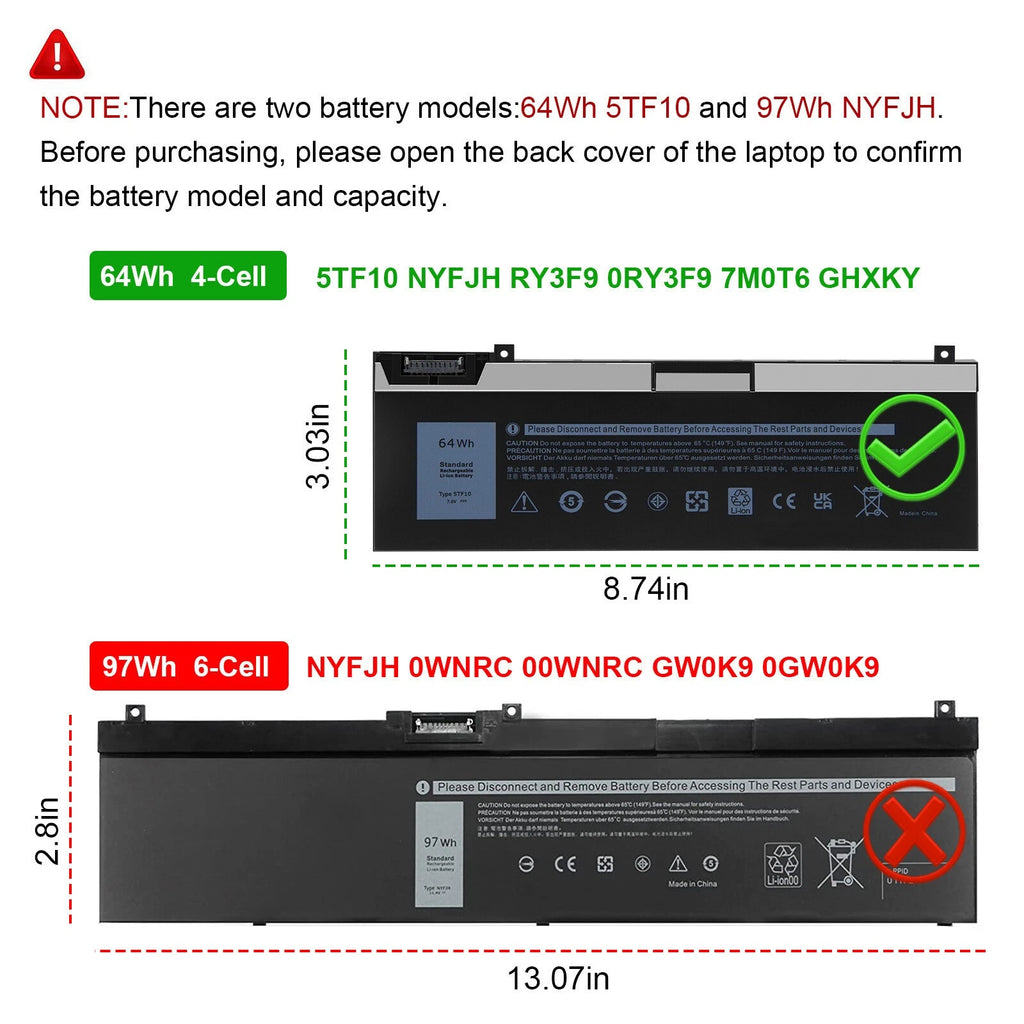 ?5TF10 Battery For Dell Precision 77540 7530 7730 7740 7M0T6 0VRX0J P34E P34E001
