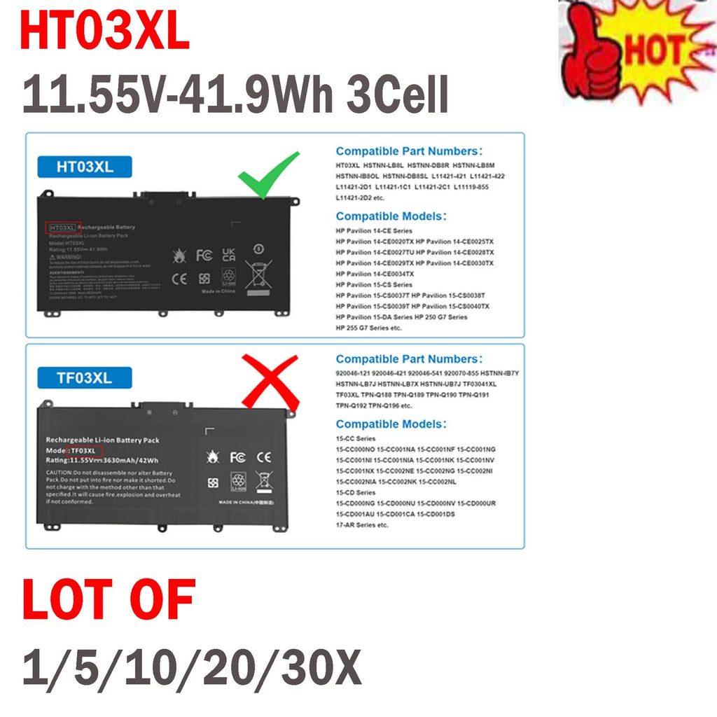 ??LOT OF 1-30x HT03XL Battery For HP Pavilion L11421-2C2 L11119-855 15-CS 15-DA