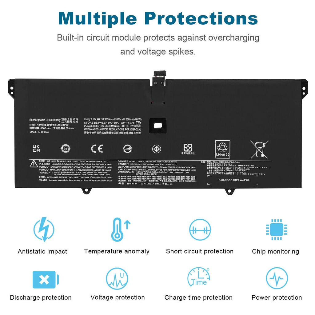 L16M4P60 Battery for Lenovo Yoga 920-13IKB 920-131KB 920-13IKB-80Y7 80Y8 70Wh