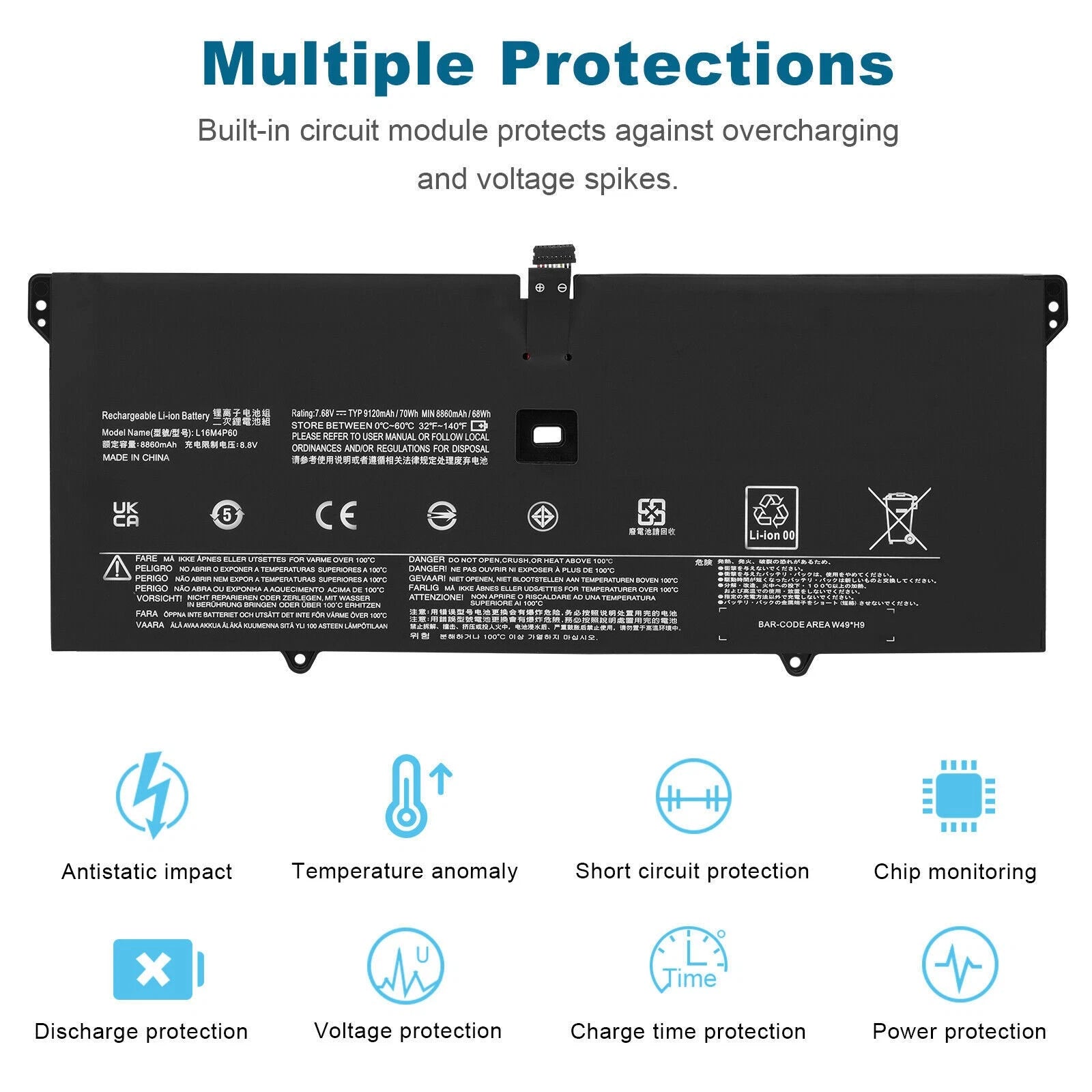 L16M4P60 Battery for Lenovo Yoga 920-13IKB 920-131KB 920-13IKB-80Y7 80Y8 70Wh