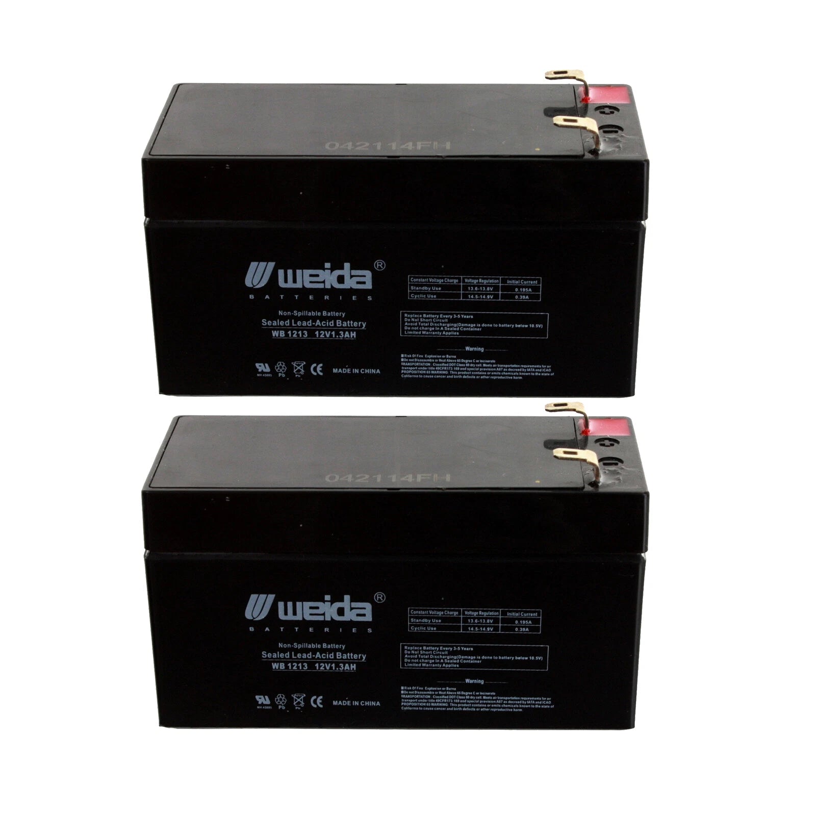 NEW 2pc 12V 1.3Ah SLA Battery WB1213 For WKA12-1.3F, UB1213, D5738