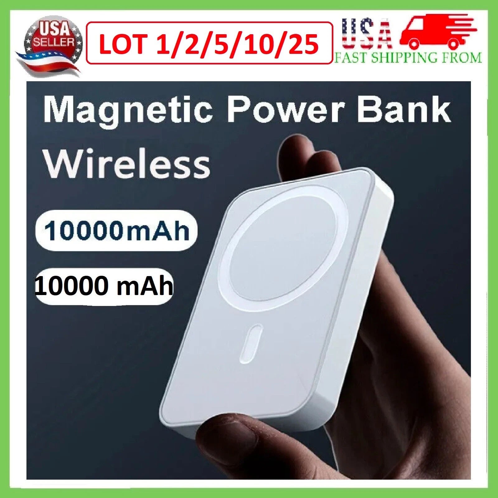10000mAh Power Bank Magnetic Battery Pack Wireless Charger iPhone 16/15/14 (LOT)