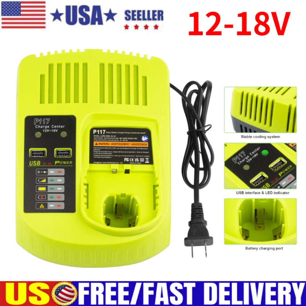 P117 Fast Charger For RYOBI 18V For One+ Plus P108 High Capacity Lithium Battery