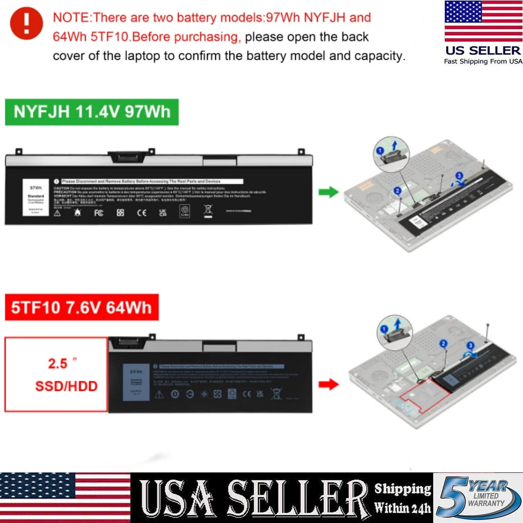 NYFJH?5TF10 Battery For Dell Precision 7330 7530 7540 7730 7740 P74F 64Wh/97Wh