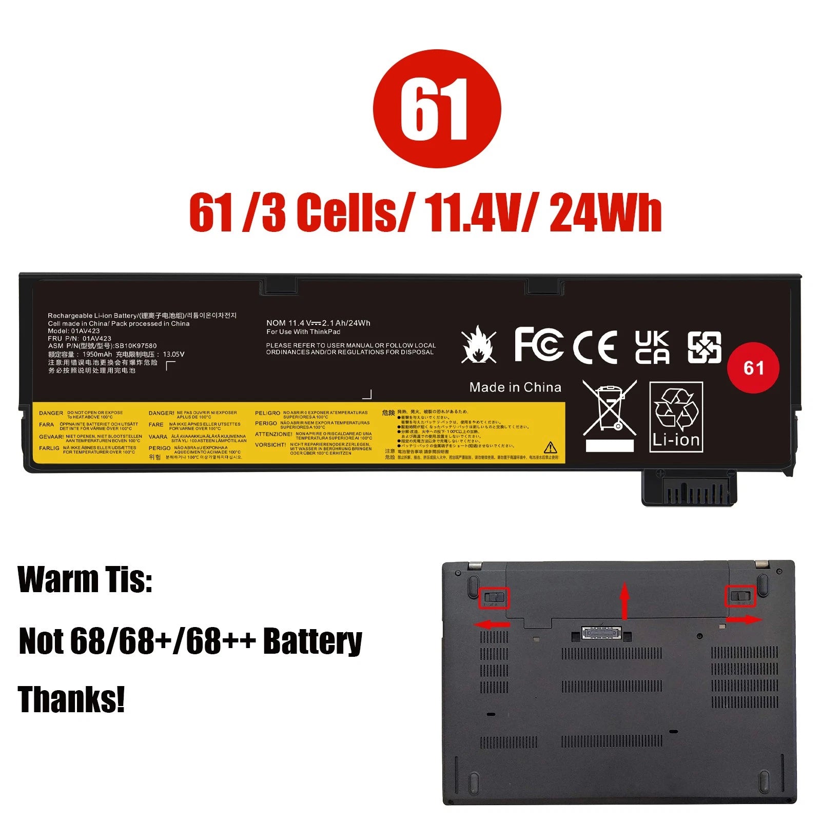 ?61 01AV423 01AV427 01AV452 Battery for Lenovo Thinkpad T470 T480 T570 T580 P51S