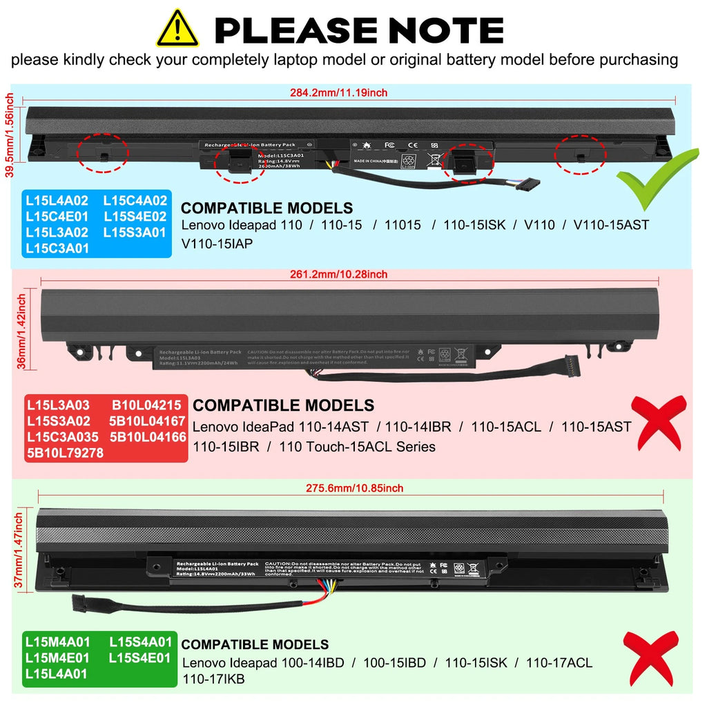 Laptop Battery For Lenovo V4400 Ideapad 100-15IBD 110-15ISK L15S4A01 L15L4A01 PC