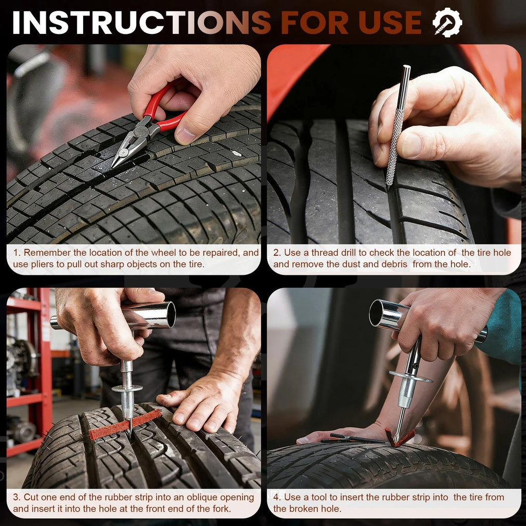 85Pc Car Tire Repair Tool Heavy Duty Flat Tire Repair Kits Plug Patch Truck Kit