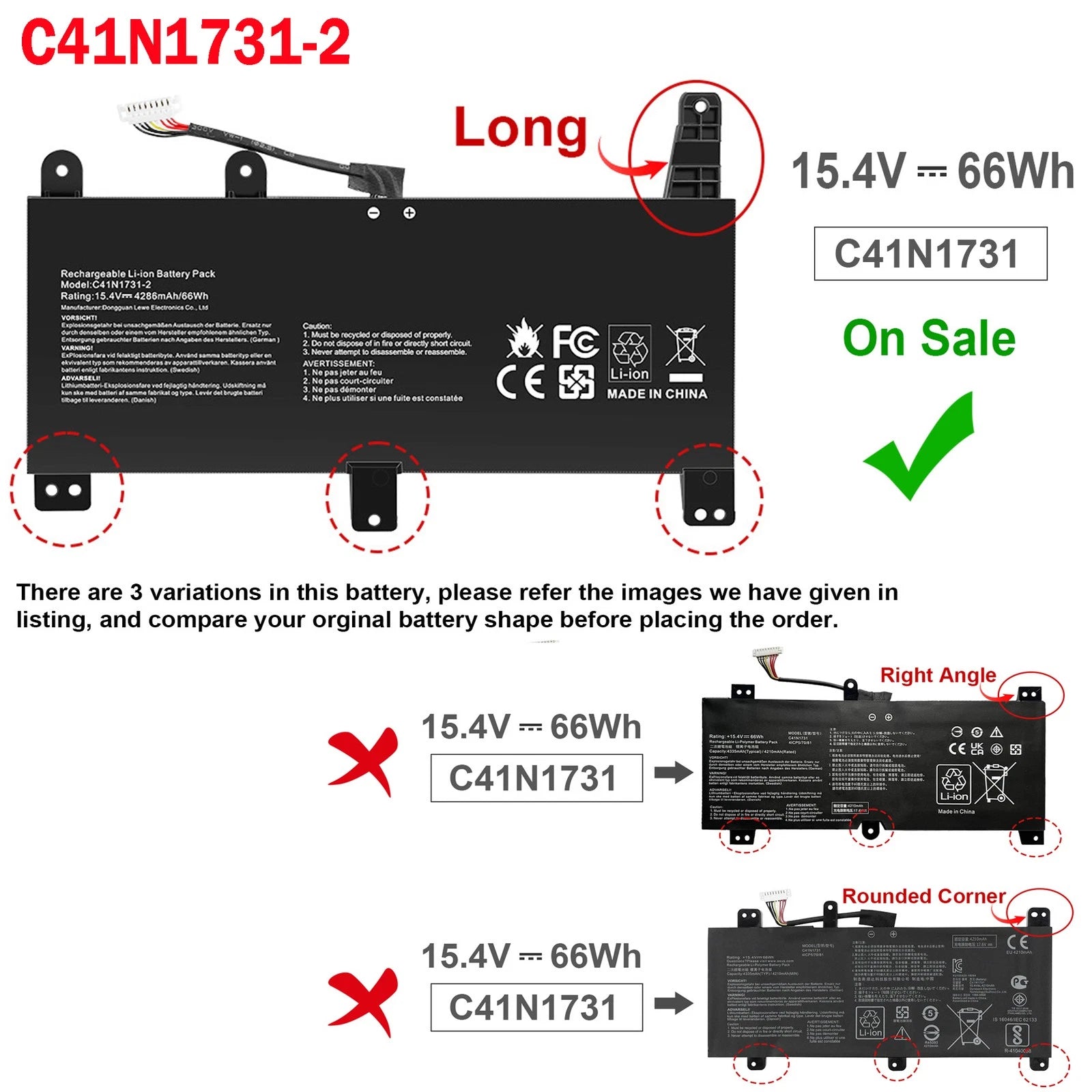 Battery C41N1731-2 For ASUS ROG Strix G512LU G512LV G512LW G512LWS G531GU G531GV