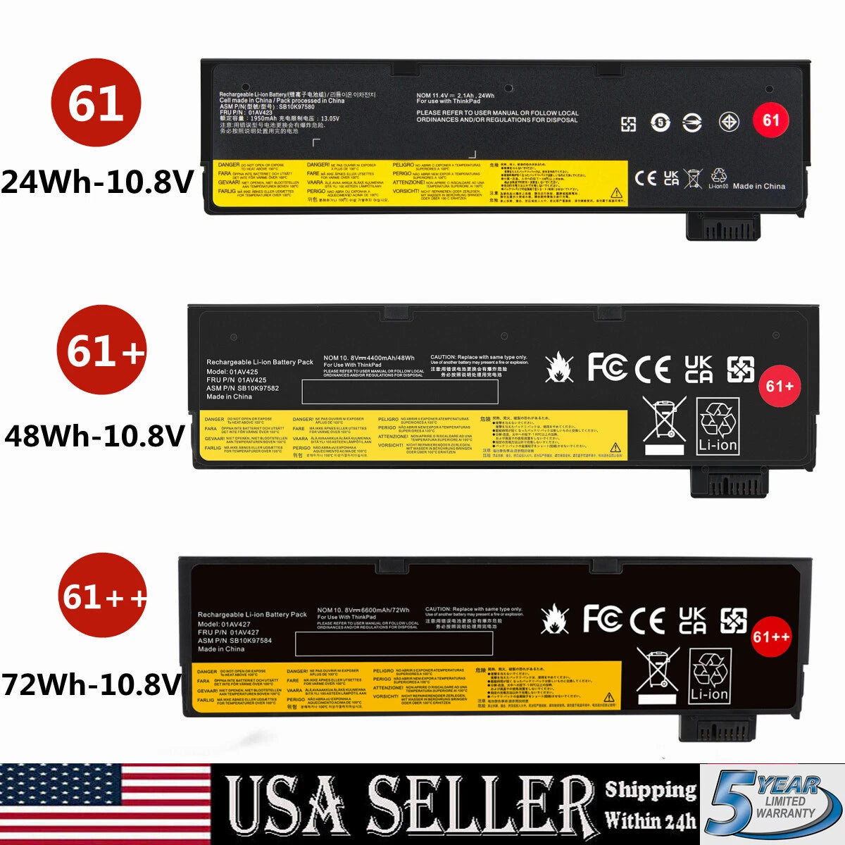 01AV424 01AV425 01AV423 Battery For Lenovo Thinkpad T470 T480 T570 T580 61+ 72Wh