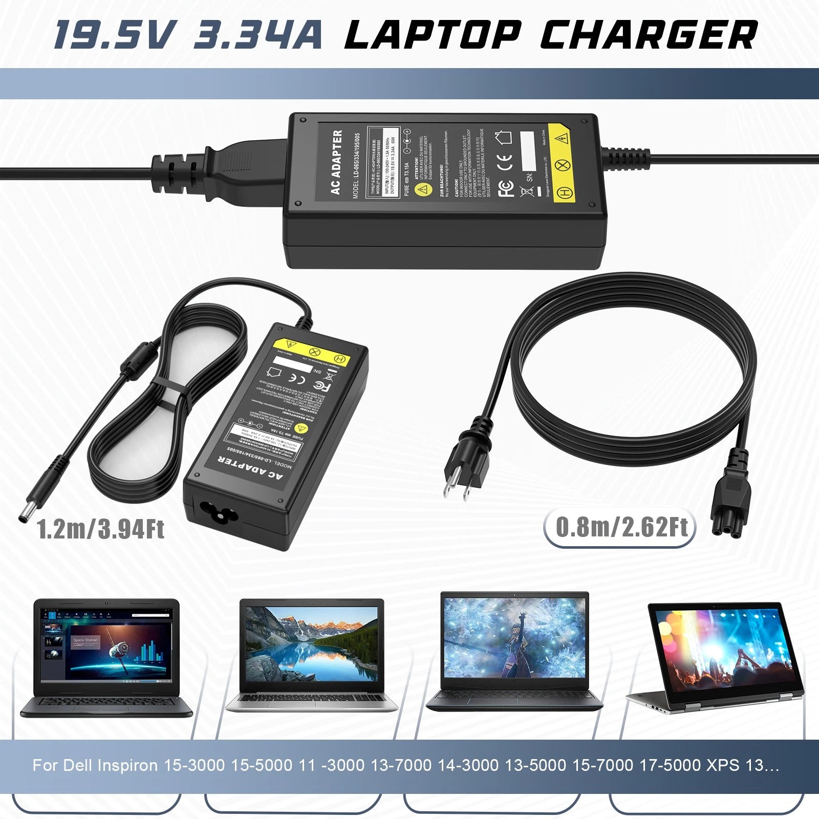 For Dell Inspiron 17 5755 5758 5759 P28E Laptop 65W AC Adapter Power Supply Cord