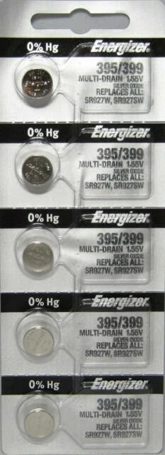 Energizer 395/399 Silver Oxide 5 Batteries (SR927W / SR927SW)