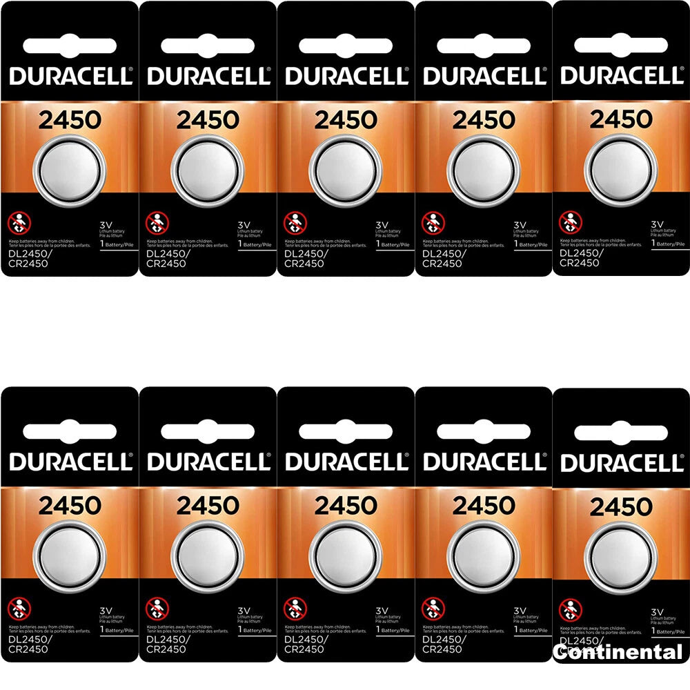 10 x Duracell 2450 CR2450 DL2450 3V Lithium Coin Cell Battery