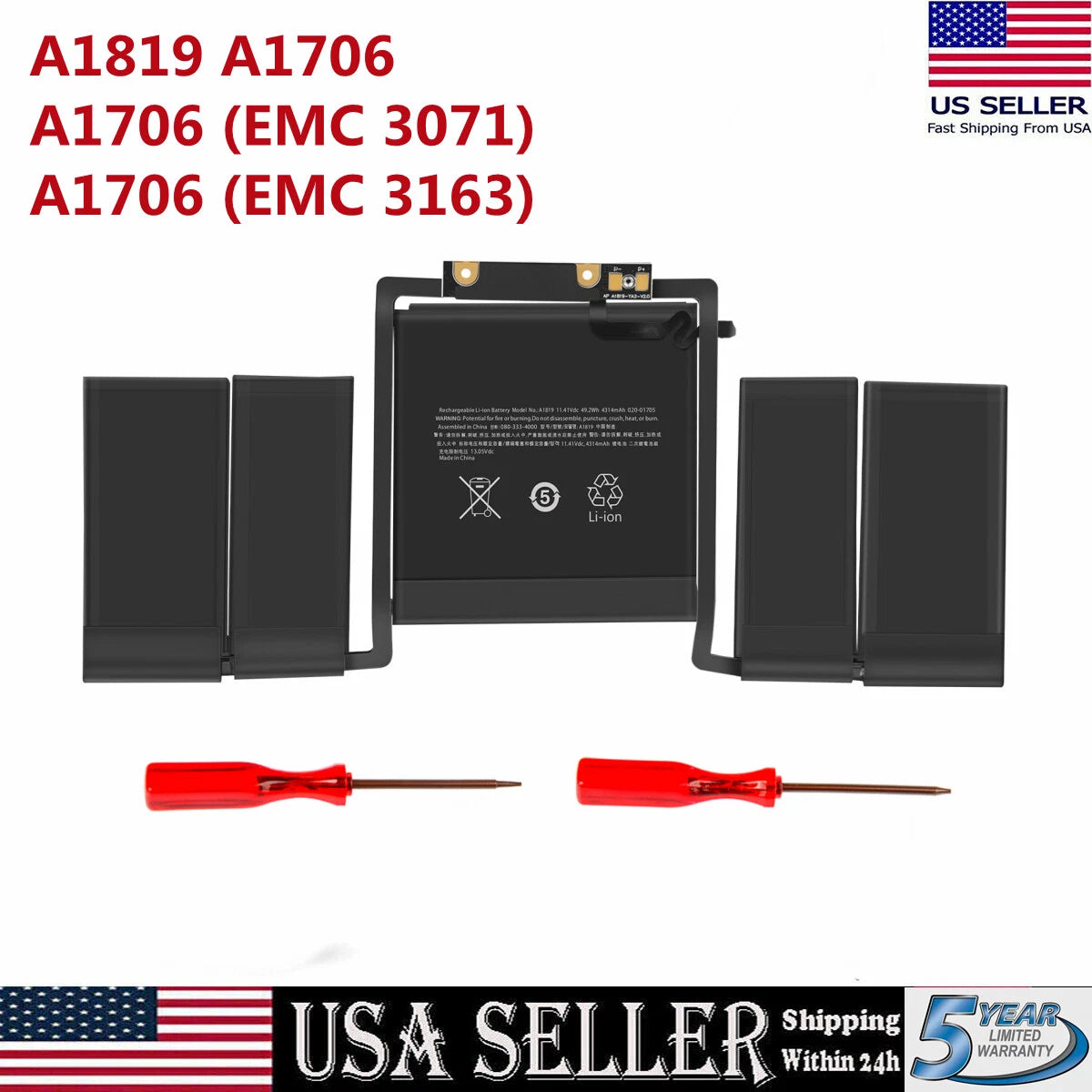 ?A1819 A1706 Battery For Macbook Pro 13" A1706 Later 2016 mid 2017 EMC 3071 3163