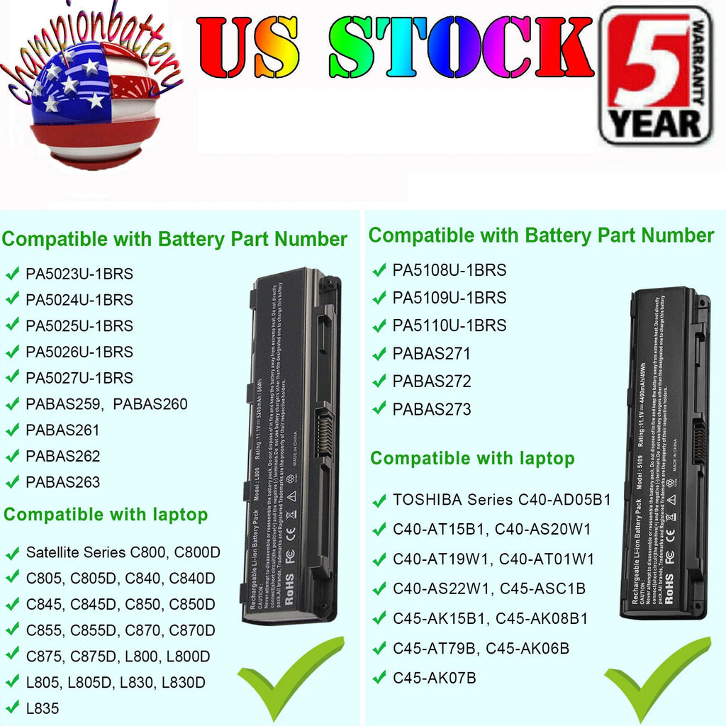 PA5109U-1BRS PA5024U-1BRS Battery for Toshiba Satellite C850 C805 PA5023U-1BRS