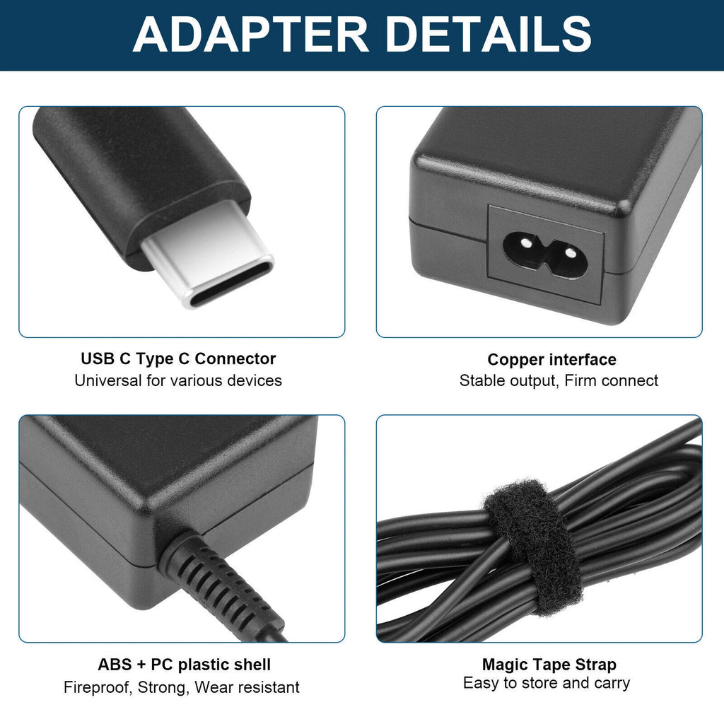 45W Type C USB C Laptop Adapter Charger For HP Chromebook Lenovo ThinkPad Yoga*
