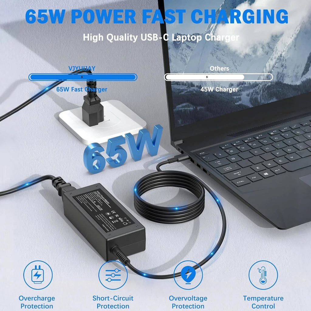 65W USB C Type C for Acer Chromebook Lenovo/HP/Asus/Samsung Power Laptop Charger