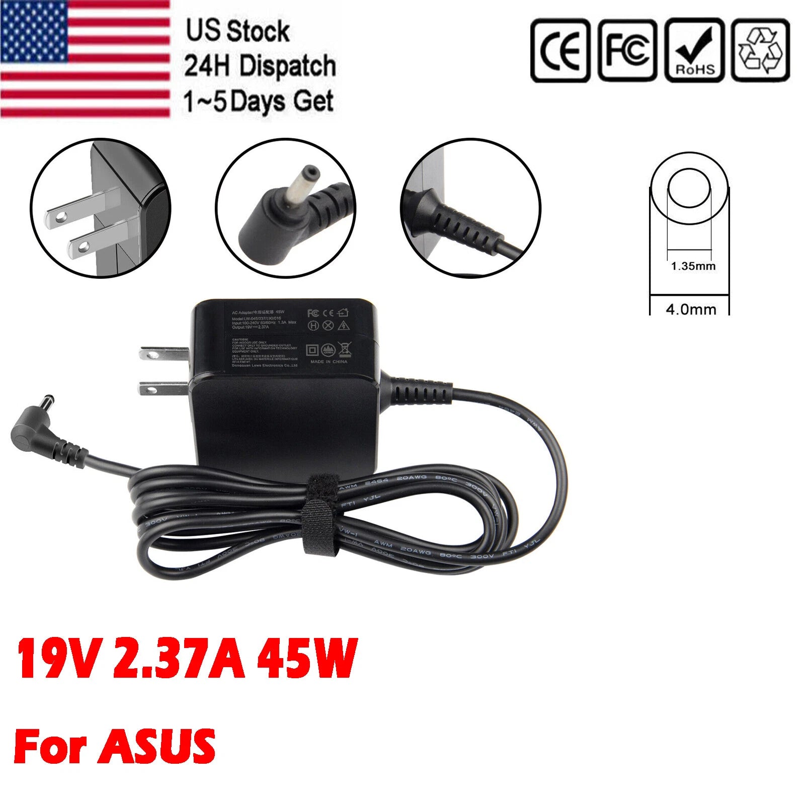 45W 19V 2.37A Laptop Charger Power Adapter For Asus AD883J20 ADP-45BW B X540S US