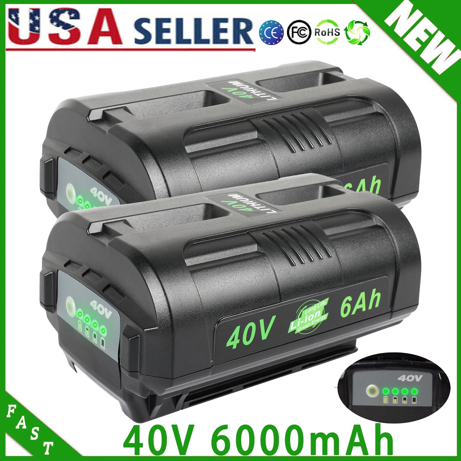 2Pack 6.0Ah Battery 40V For Ryobi 40 Volt Lithium OP4060 OP4030 OP4050 OP40602