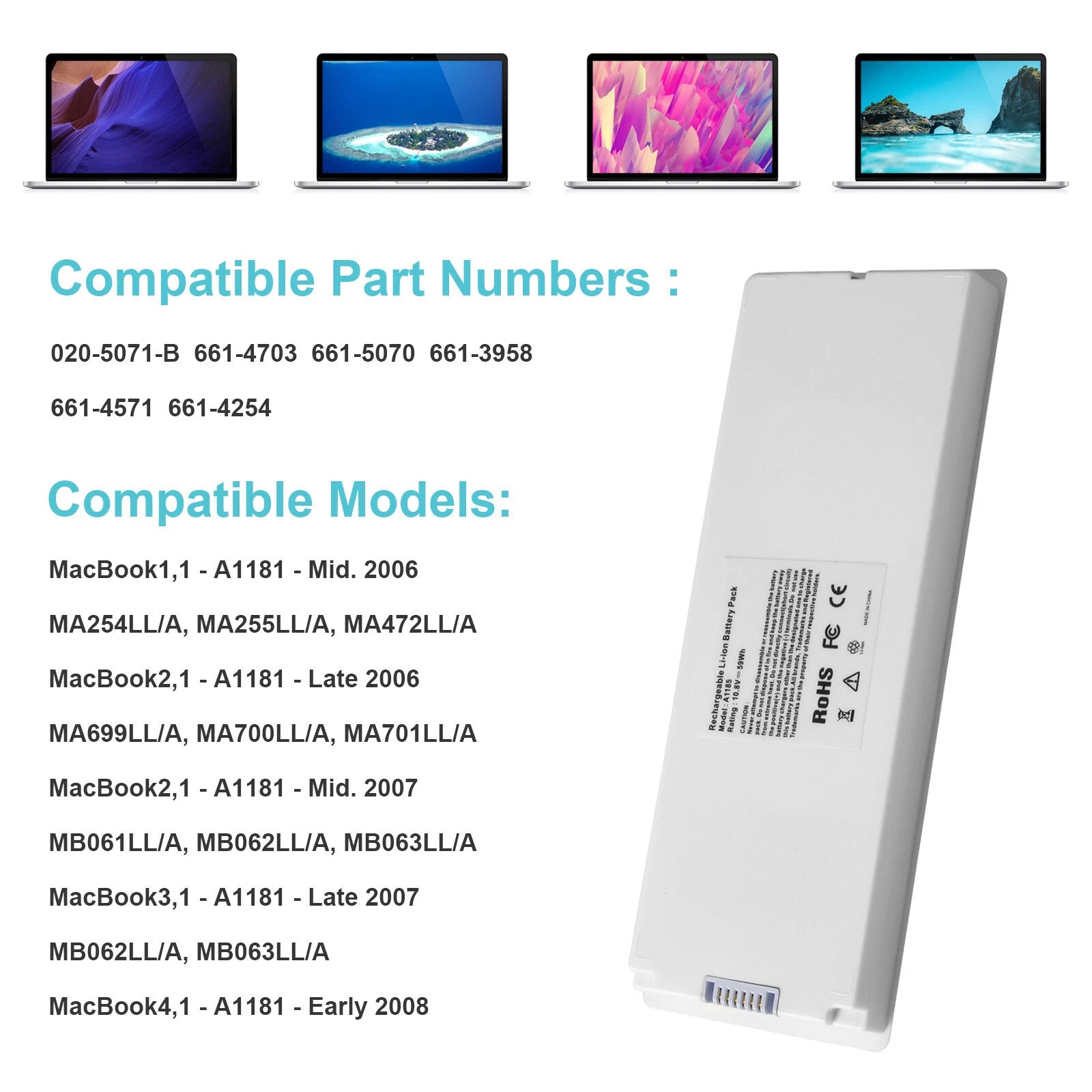 Battery for Apple MacBook 13" A1185 A1181 (2006 2007 2008 2009) MA566 MA561 COOL