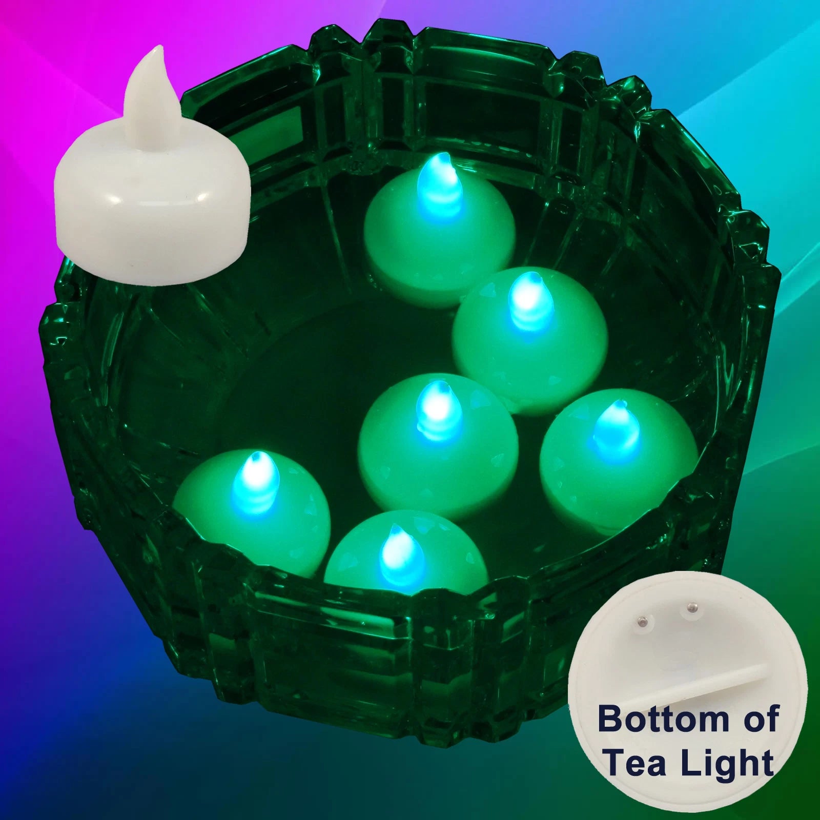Qty 12 Battery Operated FLOATING Green LED Tealights Tea Lights Flameless NEW