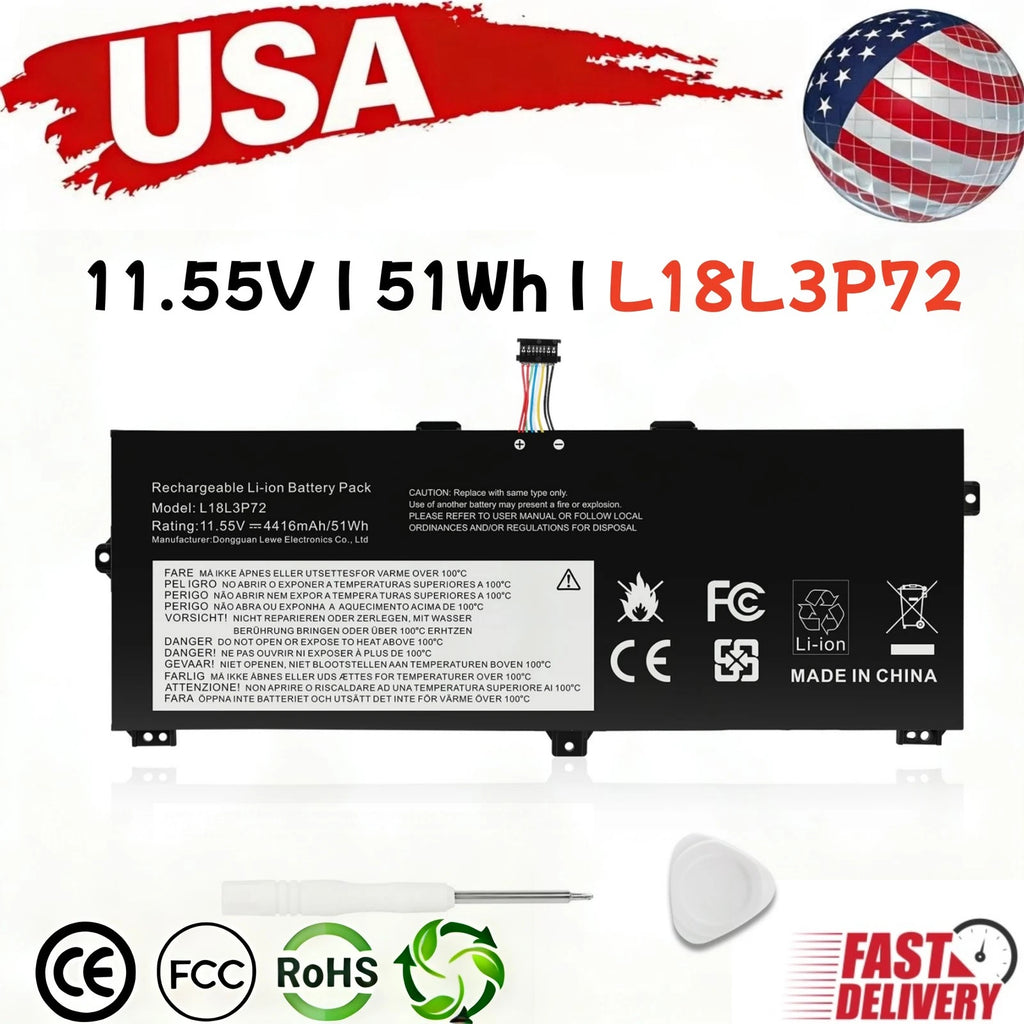 New L18M3P72 Battery For Lenovo ThinkPad X13 Yoga 1st Gen X390 Yoga 51wh