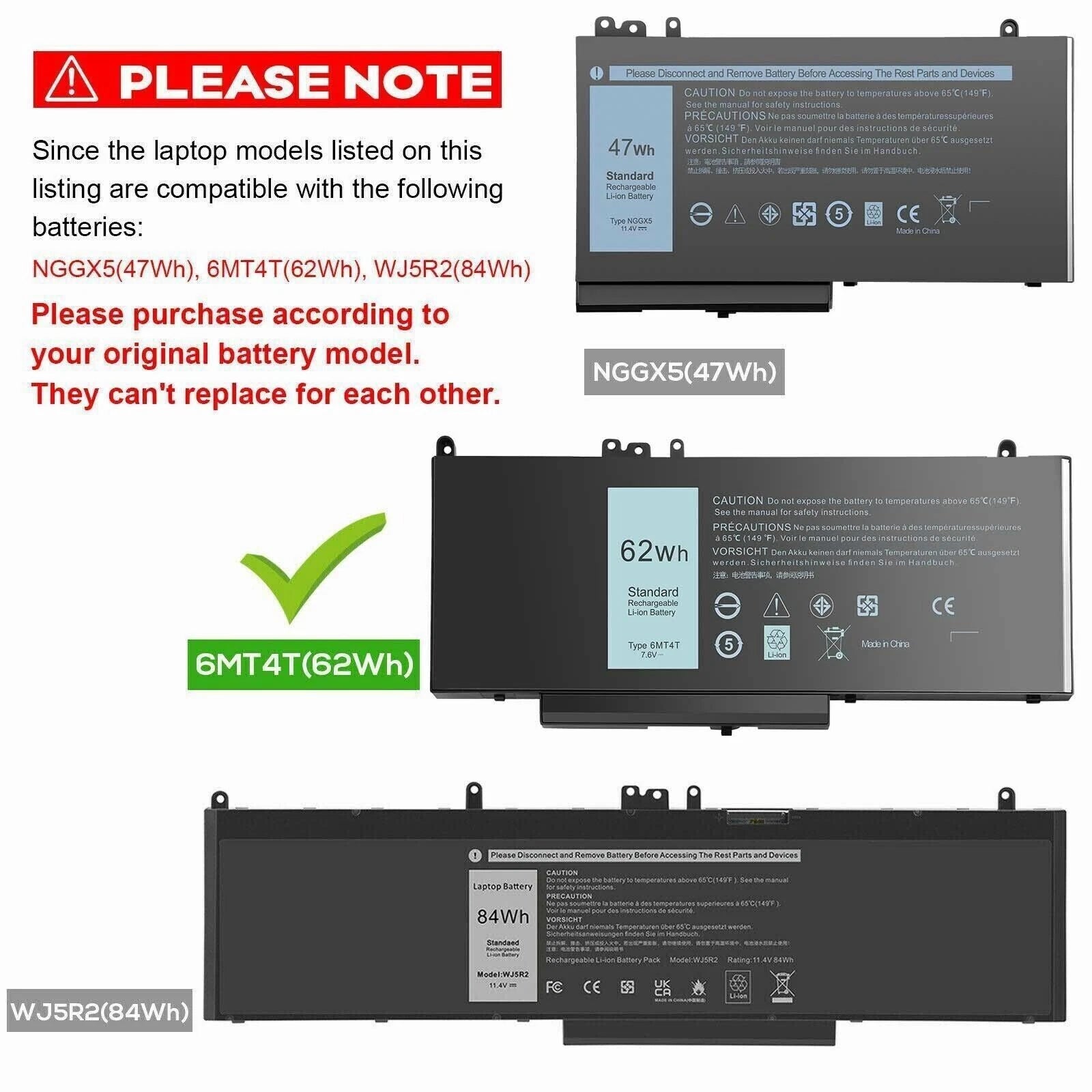 6MT4T Battery For Dell Latitude E5470 E5570 Precision 3510 79VRK 7V69Y 62Wh 7.6V