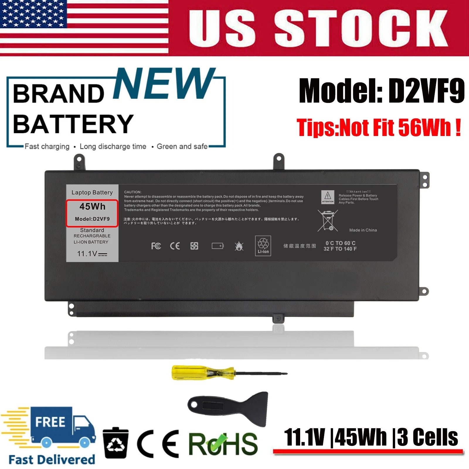 D2VF9 Laptop Battery For Dell Inspiron 15 7547 15 7548 PXR51 Type 45Wh 3 Cell