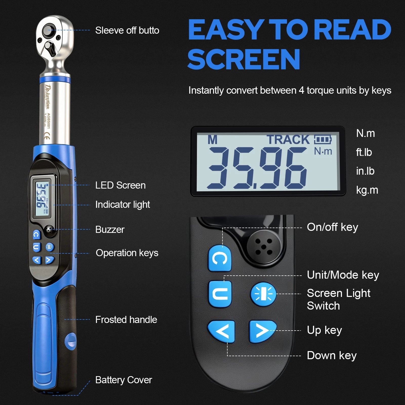 ?Digital Torque Wrench Adjustable Torque Wrench 3/8" Drive 3-60NM High Accuracy
