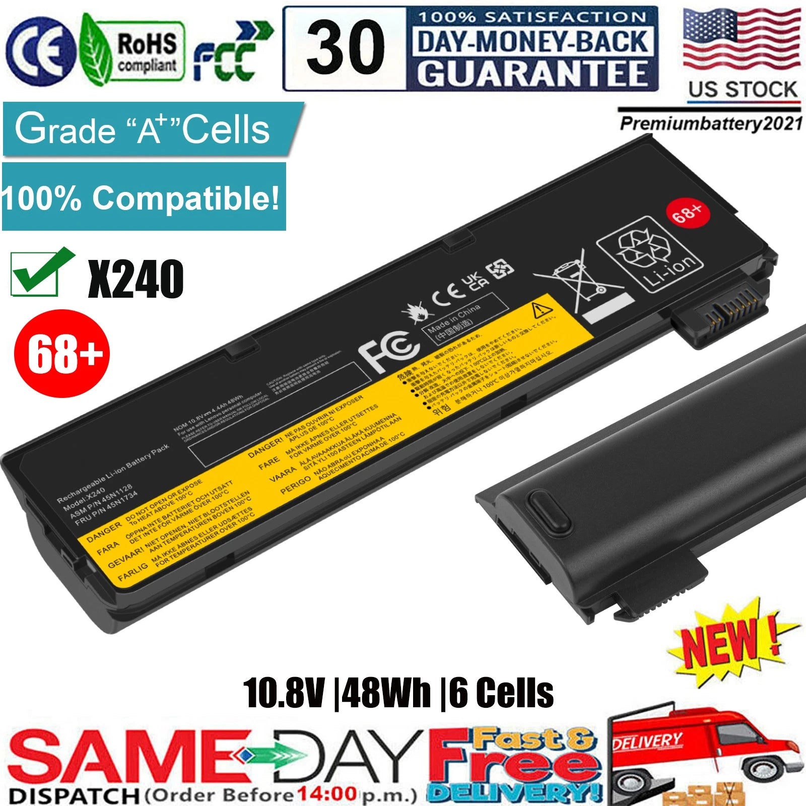 ?68+ Battery For Lenovo ThinkPad T440 T440s T450 T450s T460 W550s X240 X250 L450