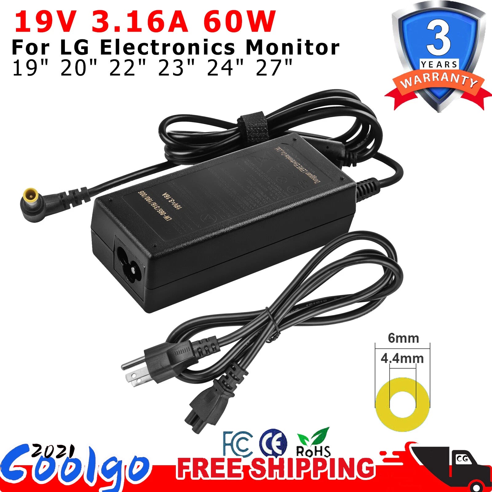 AC Adapter Power Supply For LG LED Monitor 22EN43V 23EN43V 24EN43V 27EN43V