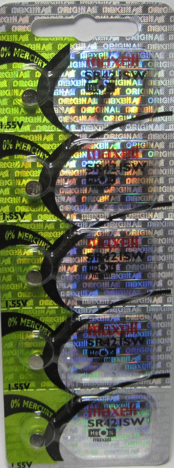 5 Maxell 348 SR421SW Silver Oxide Watch Batteries Hologram