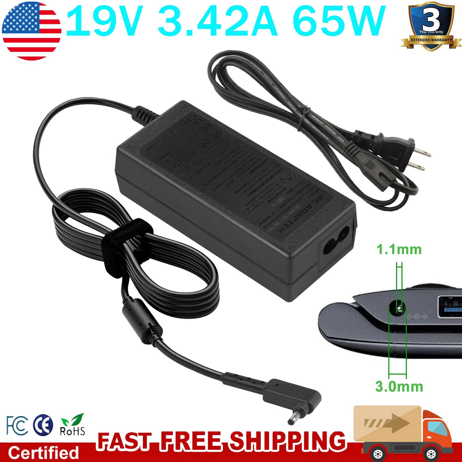 Laptop AC Adapter Charger ADS-48MS-19-2 For LG Gram 15Z90N-R.AAS9U1 Power Cord