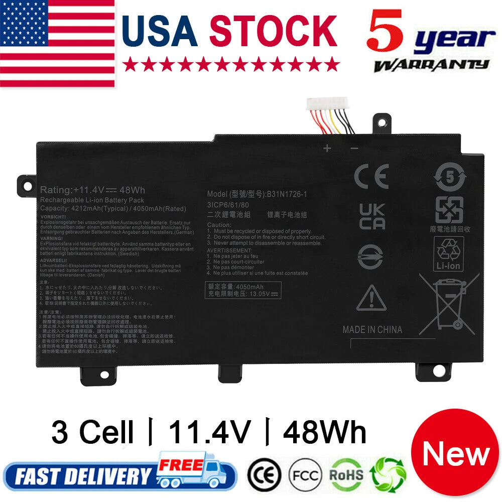 FOR ASUS LAPTOP BATTERY B31N1726 FOR ASUS 11.4V- 48Wh LI ON BATTERY