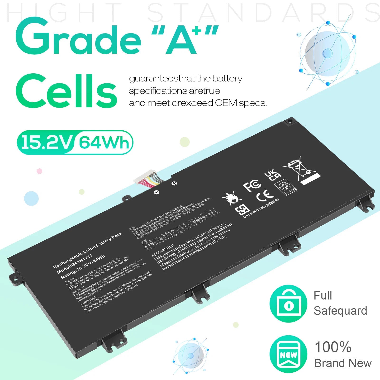 B41N1711 Battery for Asus ROG Strix GL703VD GL503 GL503VM GL503VD FX503VM 64Wh