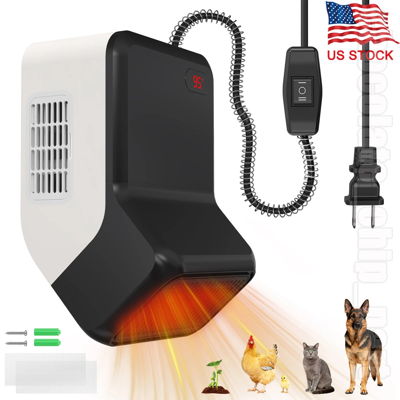 Dog House Heater With Thermostat,300/600W Pet Heater w/ Safe Overheat Protection