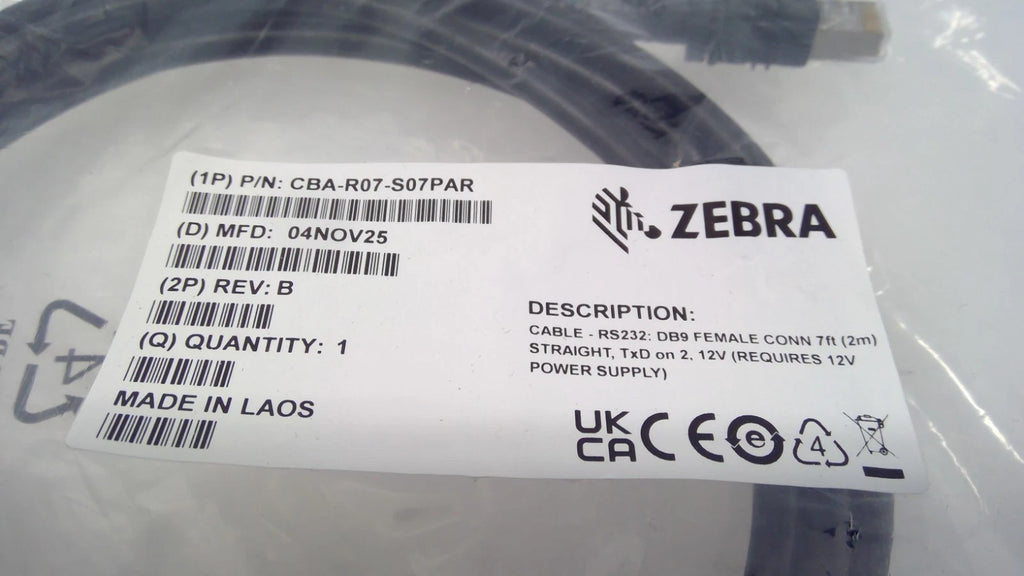 NEW Zebra CBA-R07-S07PAR RS232 DB9 Female 7ft 12V Straight Scanner Cable