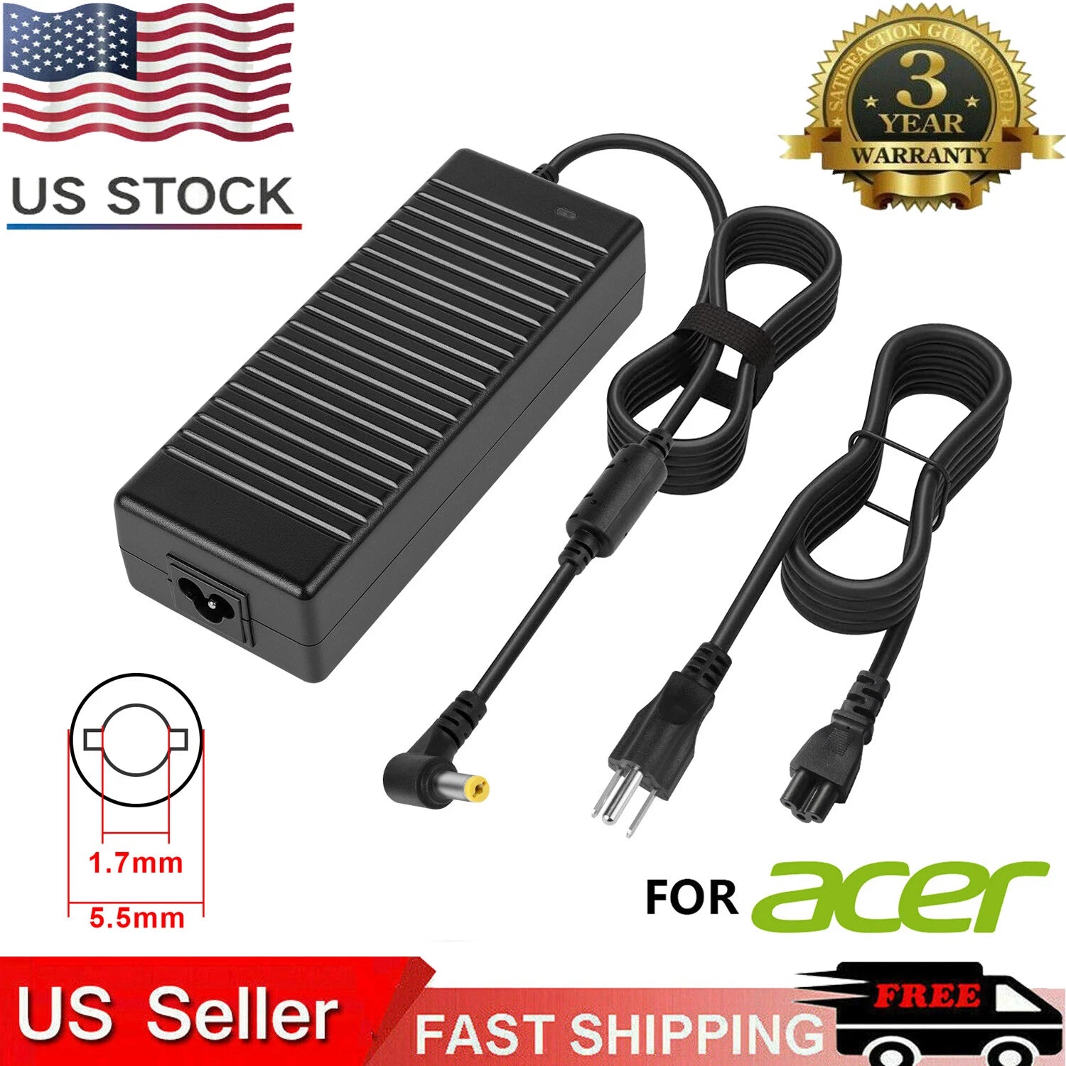 135W AC Adapter Laptop Charger for Acer Nitro 5 7 N18C3 N18C4 AN515-51 AN715-51