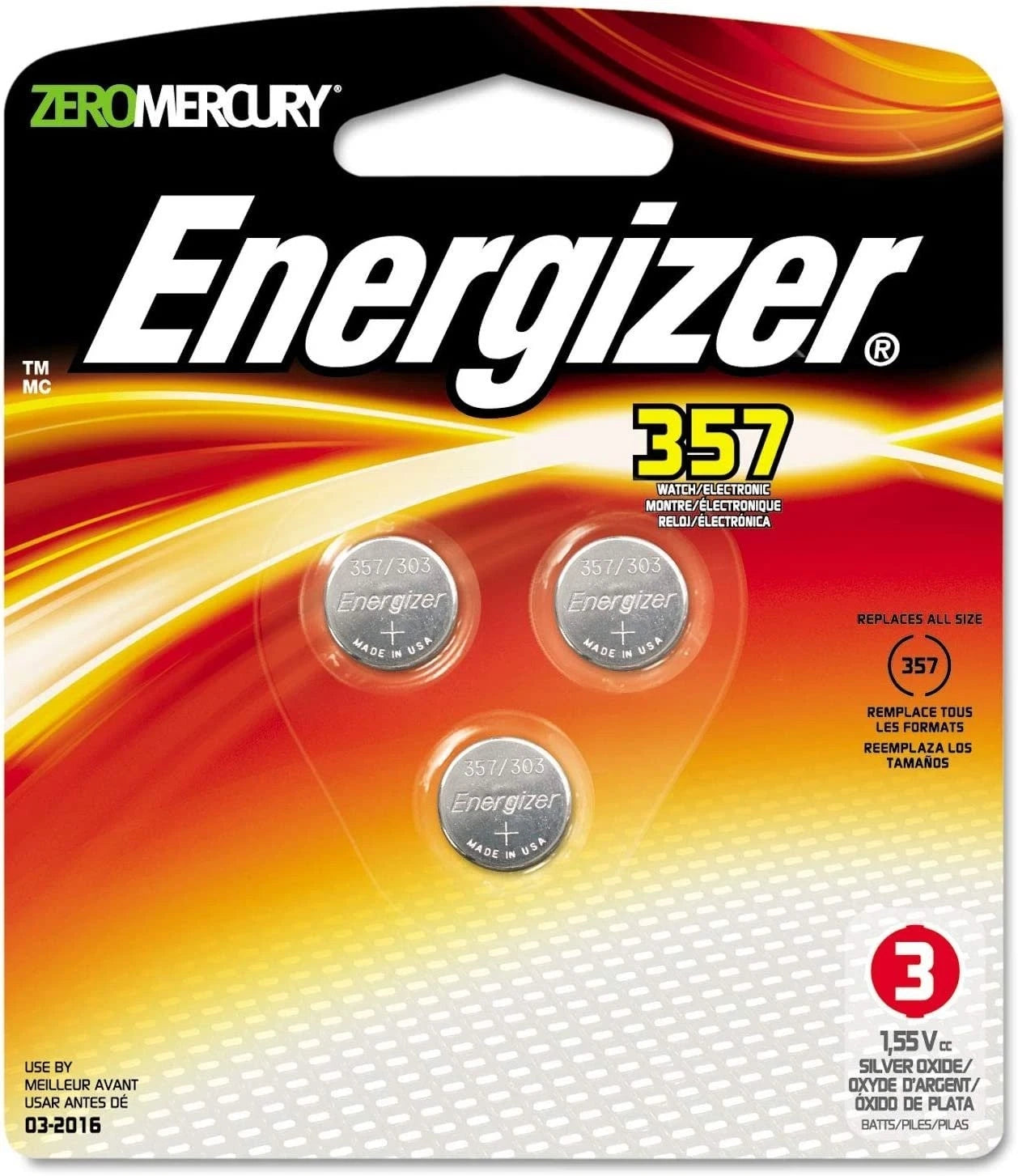 Energizer Battery 357BPZ-3 Watch/Calculator Button Cell Battery with Zero...