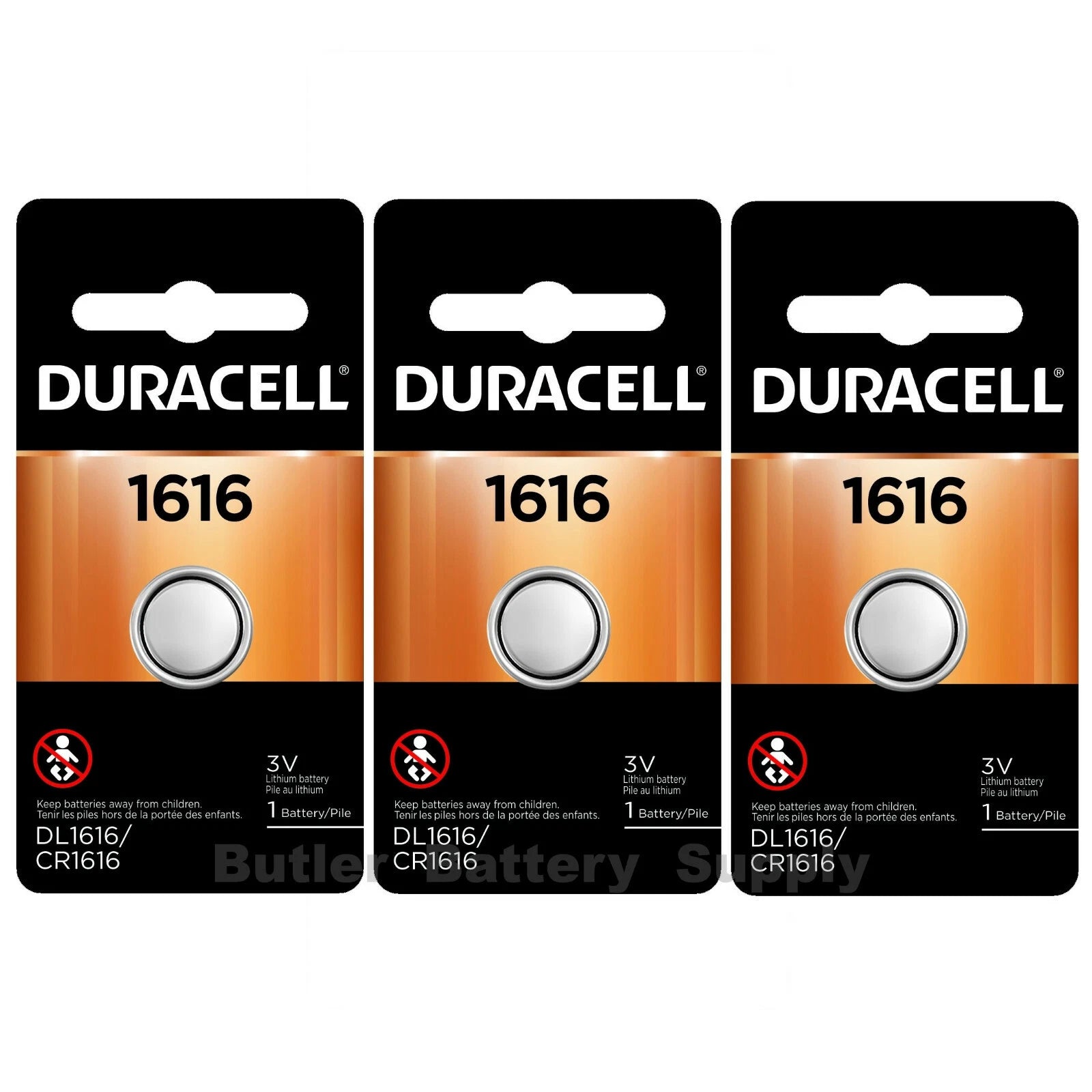 3 1616 Duracell Coin Cell Batteries - Lithium 3V - (CR1616, DL1616,ECR1616,YA)