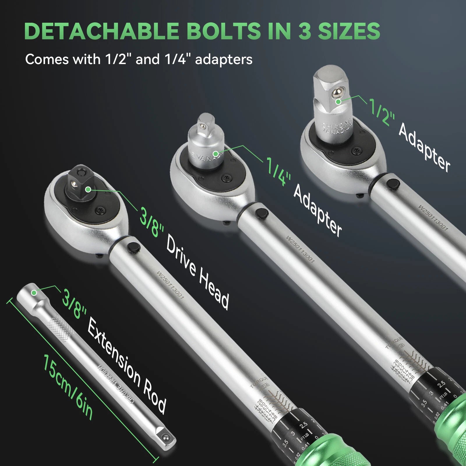 ?Torque Wrench Adjustable Torque Wrench 3/8"Drive 5-60NM W/ 1/2'' &1/4'' Sockets