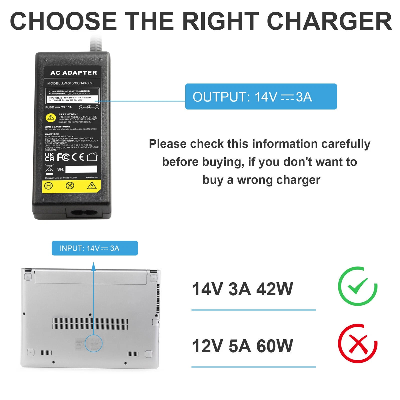 42W 14V 3A AC Adapter Charger For Samsung LTN1565 1500FP LCD monitor PE1206-USA*