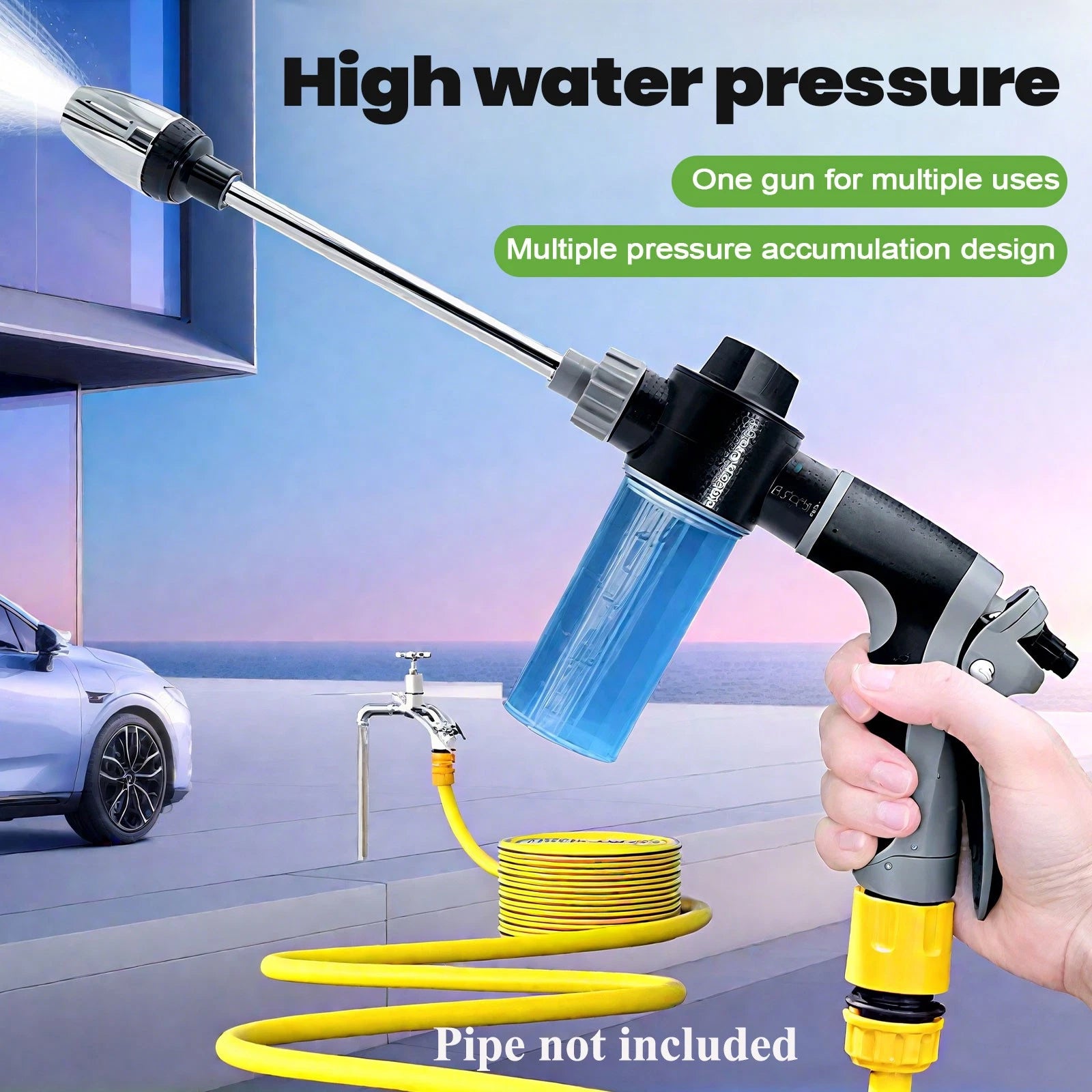 High Pressure 3 Water Spray Gun Nozzle Garden Hose Pipe Lawn Car Washing Metal