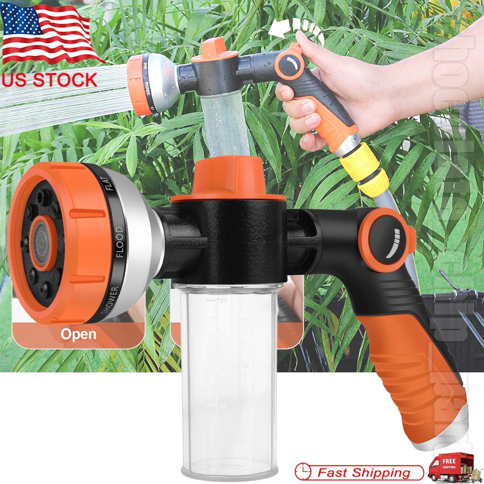 Foam Sprayer Gun, Pressure Nozzle for Car Wash, Watering, Pet Shower,8 Patterns