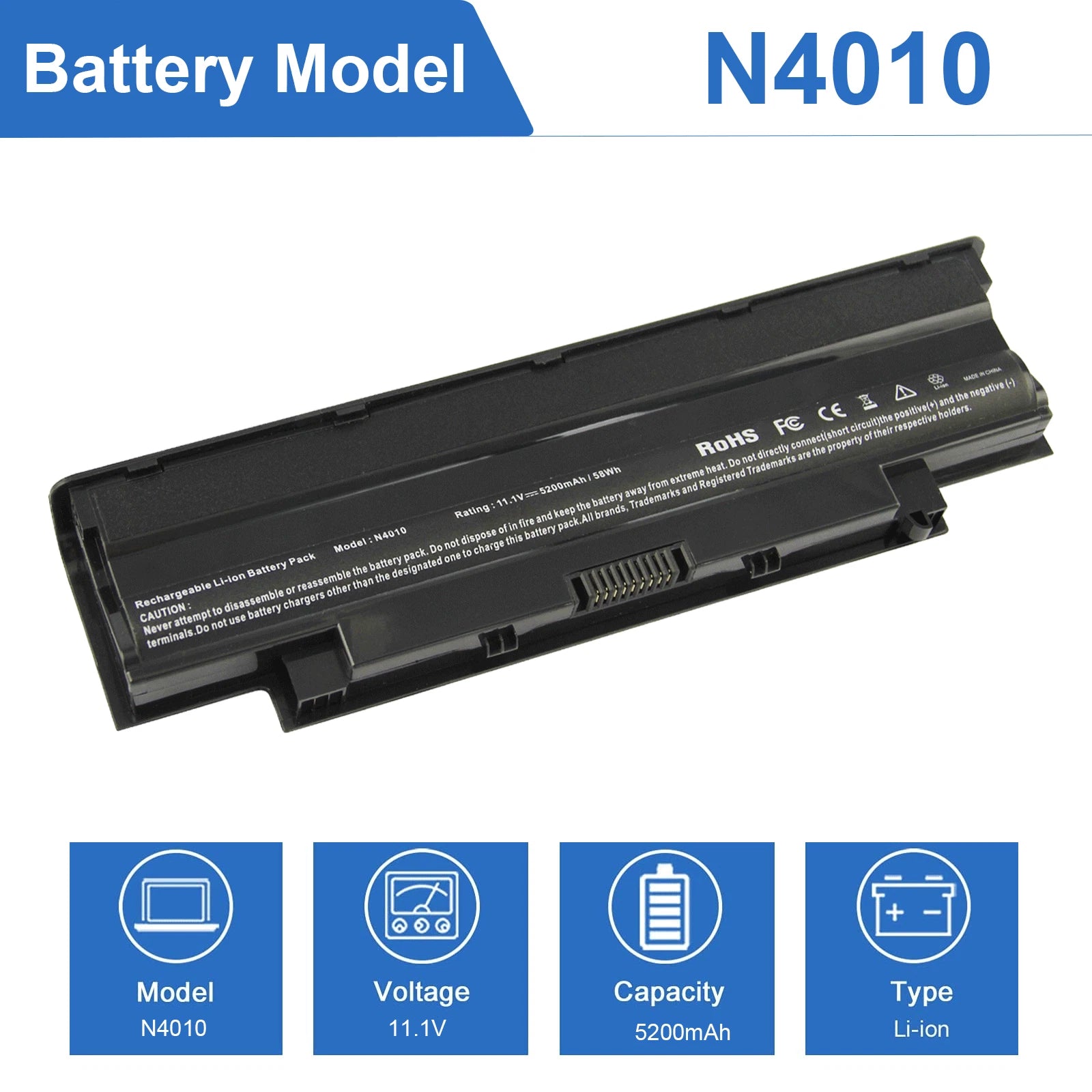 N5010 N4010 Battery For Dell Inspiron N4110 N5110 N7110 M5010 J1KND 5200mAh NEW