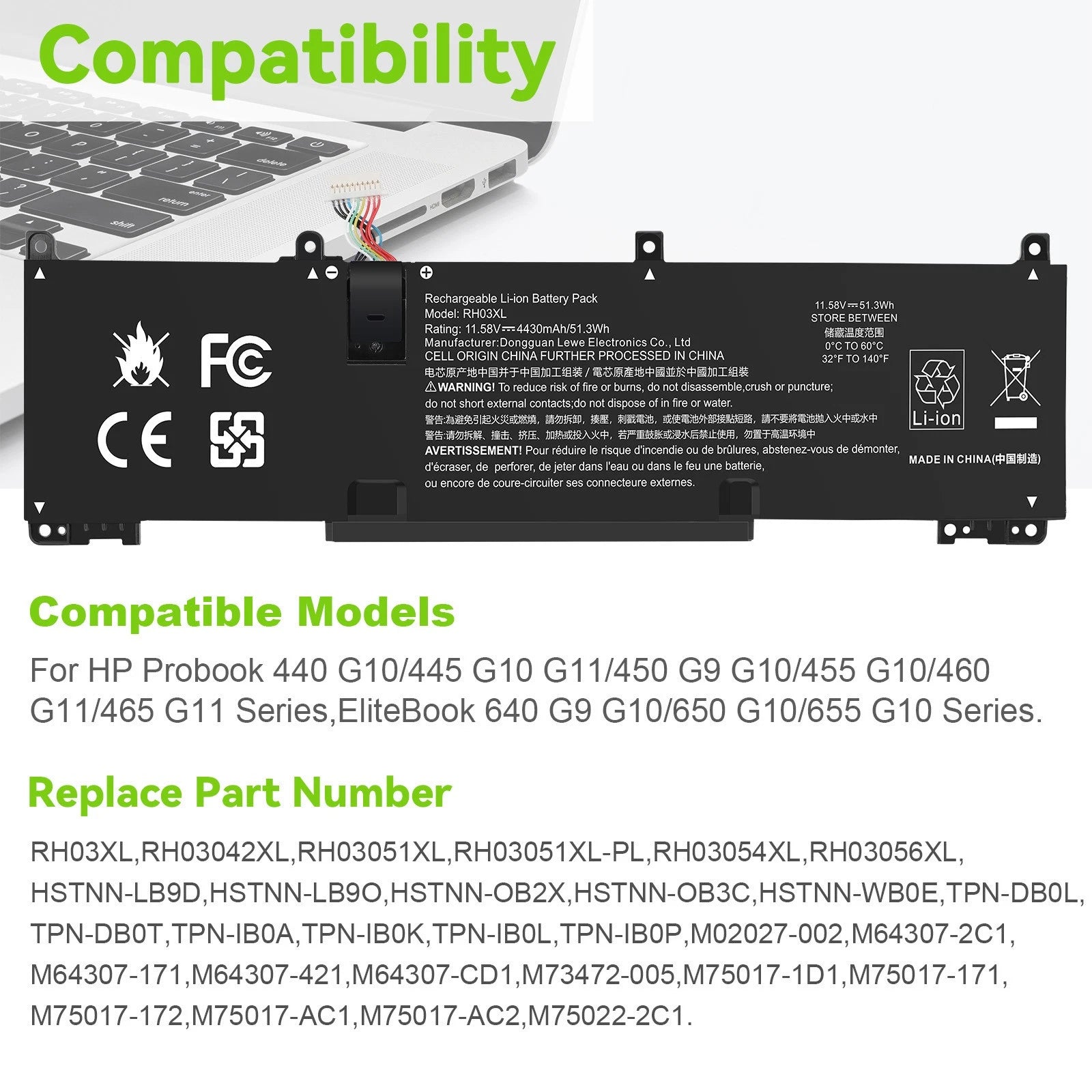 RH03XL M02027-005 Battery for ProBook 445 440 G8 G10 630 640 G8 G10 HSTNN-OB1T
