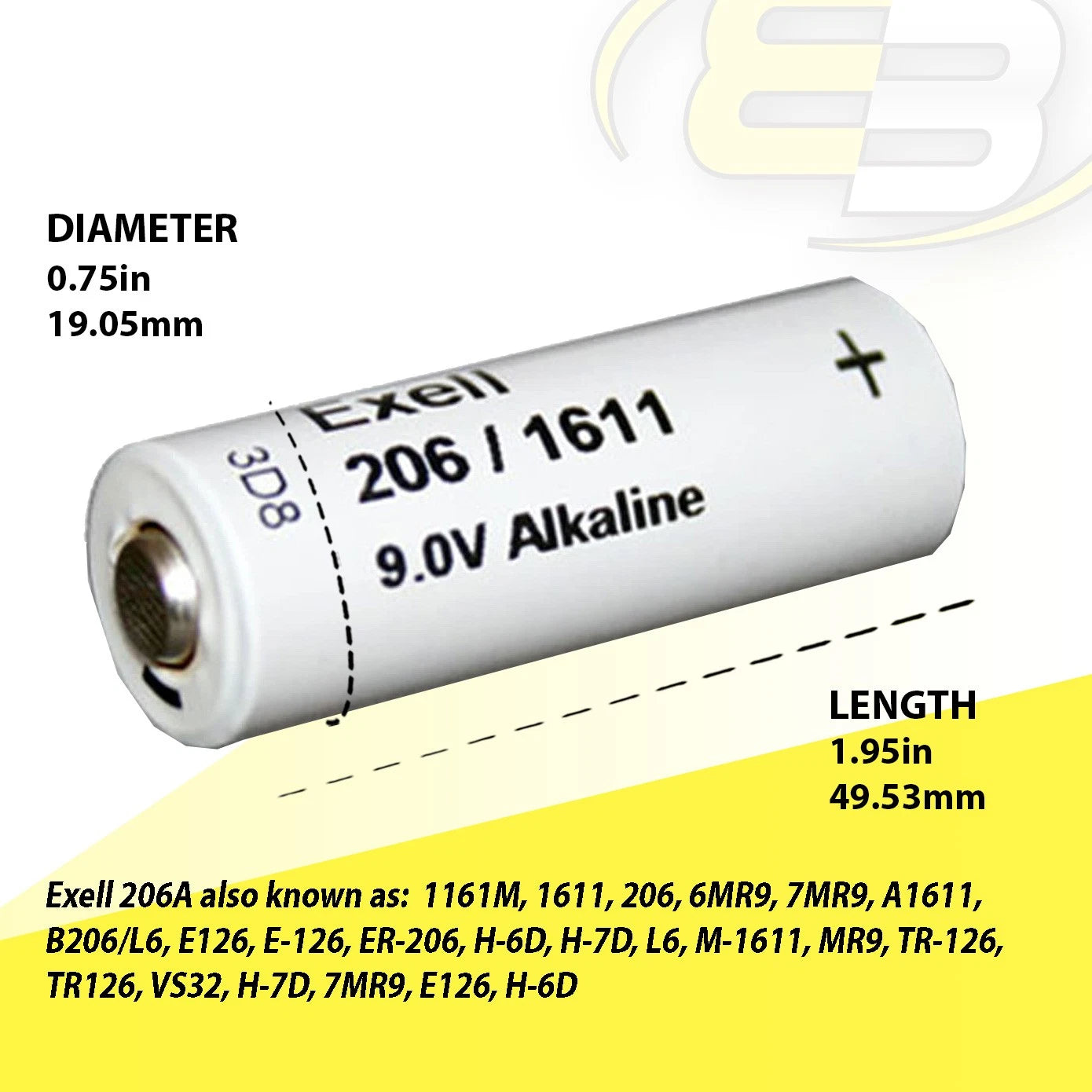 Exell 206A Alkaline 9V 110mAh Battery NEDA 1611 Compatible With ER-206, H-7D