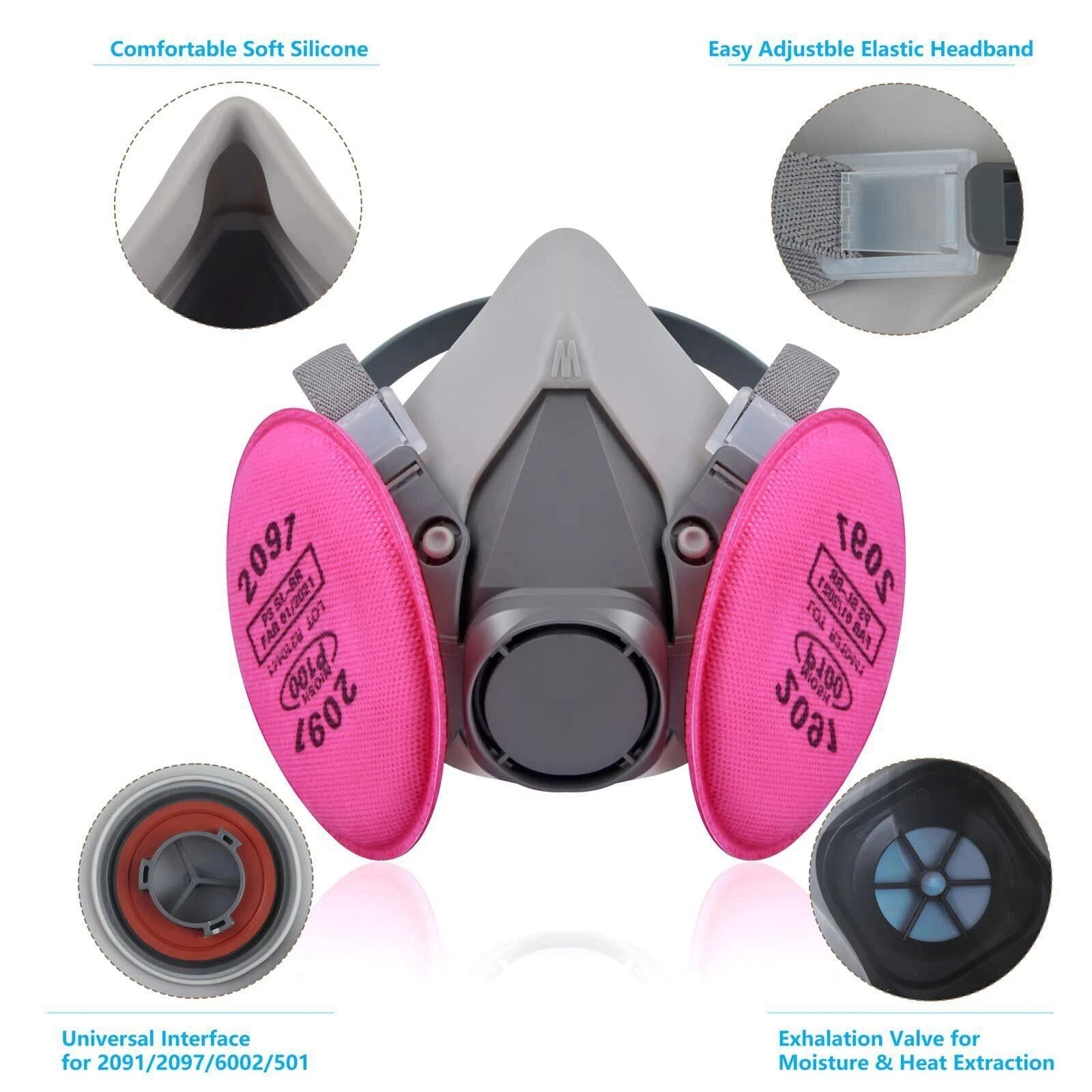 Reusable Half Face Gas Mask Facepiece Spray Painting Respirator Safety For 6200