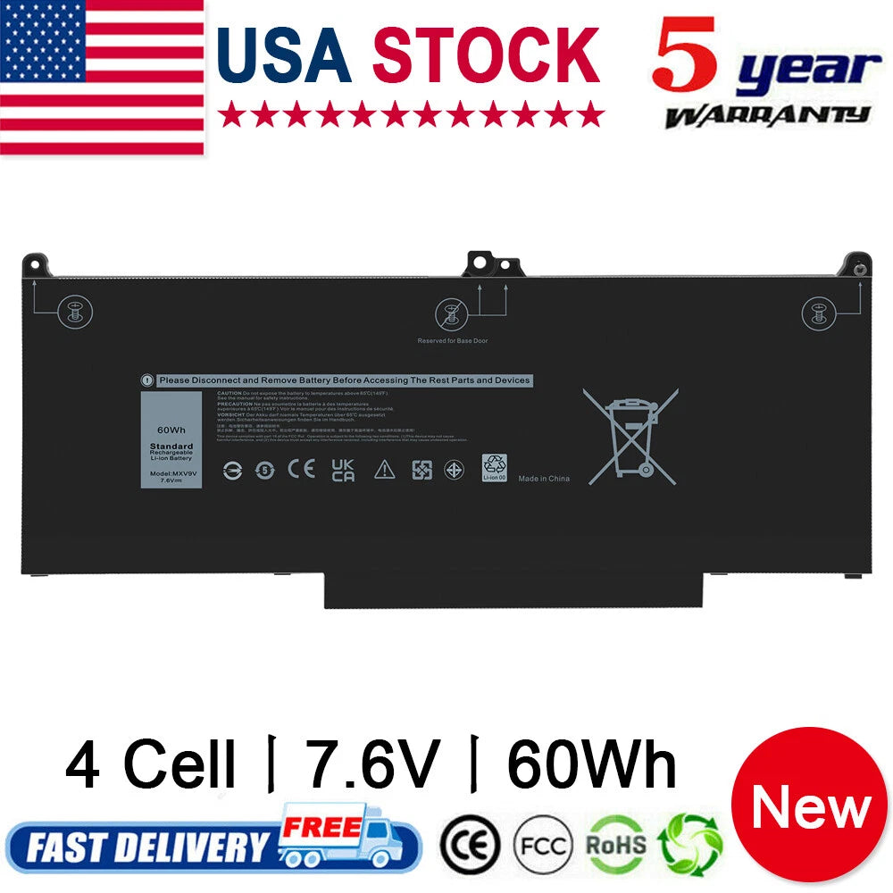 For Dell LATITUDE 7300 7400 Battery 7.6V 60Wh 5VC2M N2K62 Type MXV9V Notebook